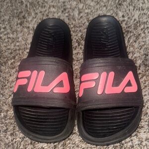 Fila Kids Black and Pink Slides